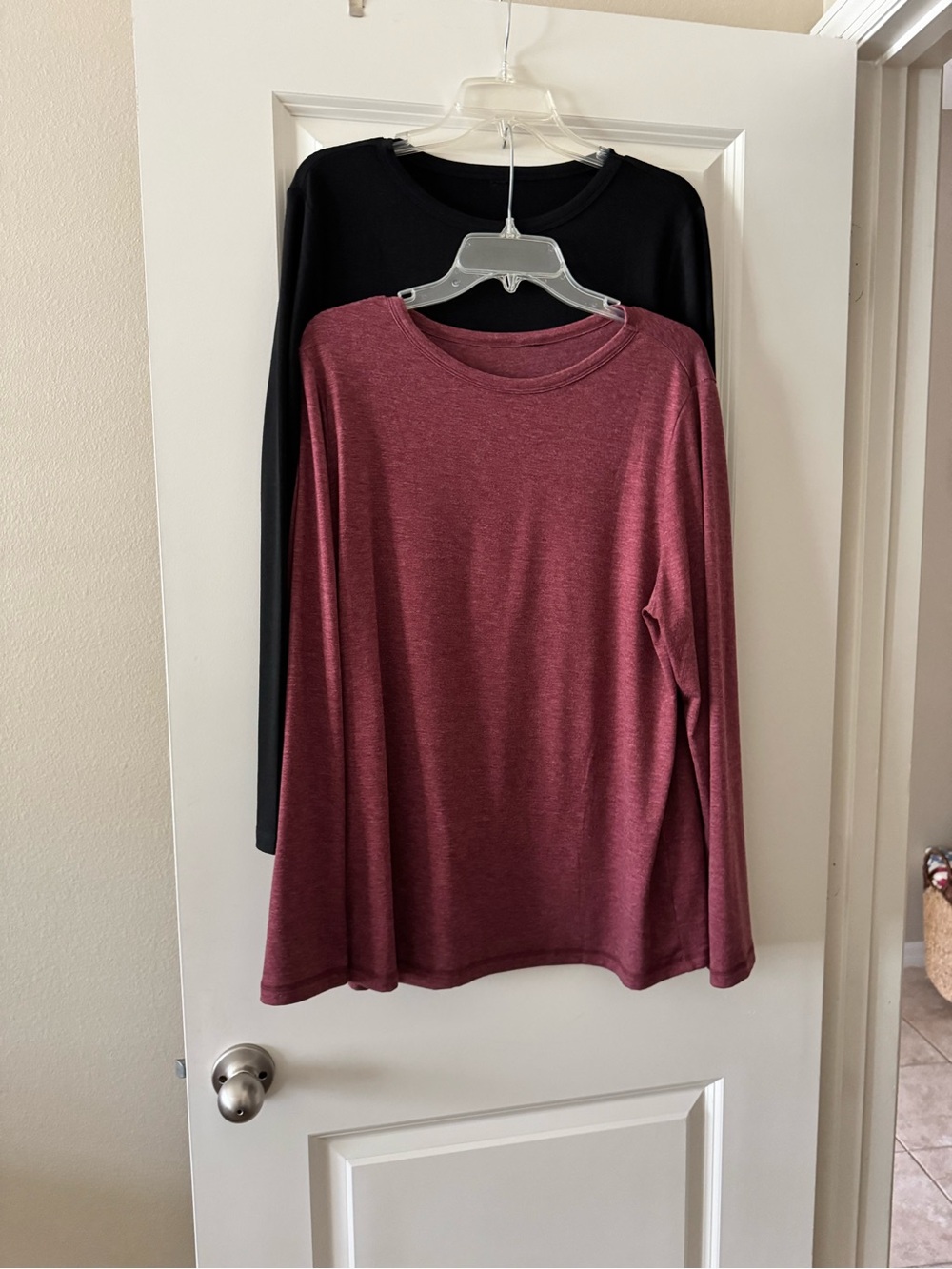 SHEIN Long-Sleeve Crewneck Top Set in Black and Burgundy (2) each one price